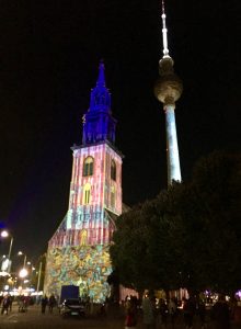 Marienkirche, Alexanderplatz, Berlin ... dressed in projected lights of watercolour hues during the Festival of Lights.