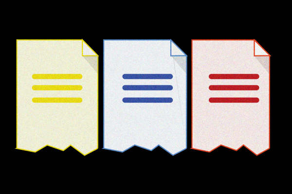 Three document icons on a black background.