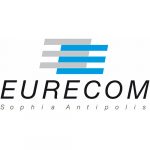 Logo of EURECOM, three vertical gray and three vertical blue lines that overlap each other in the middle with the name EURECOM below and the text Sophia Antipolis below that.