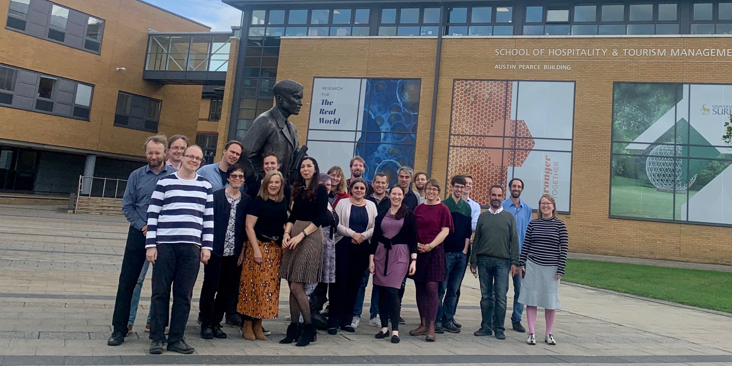 The members of the MeMad consortium posing in front of the University of Surrey