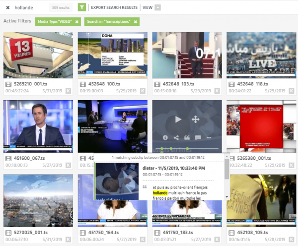 The Flow platform library shows search results for the term "hollande".
